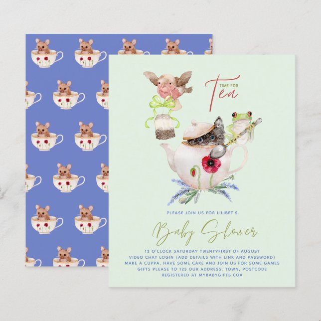 Lilibet Tea Party Shower Invite Fit for Princess (Front/Back)