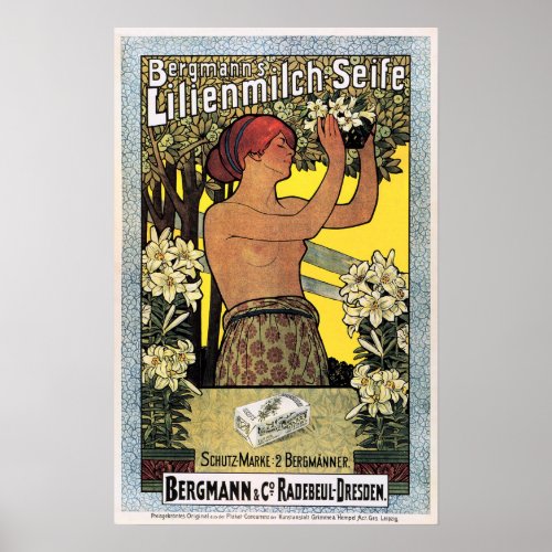 LILIENMILCH SEIFE Milk Soap Ad Vintage Advertising Poster