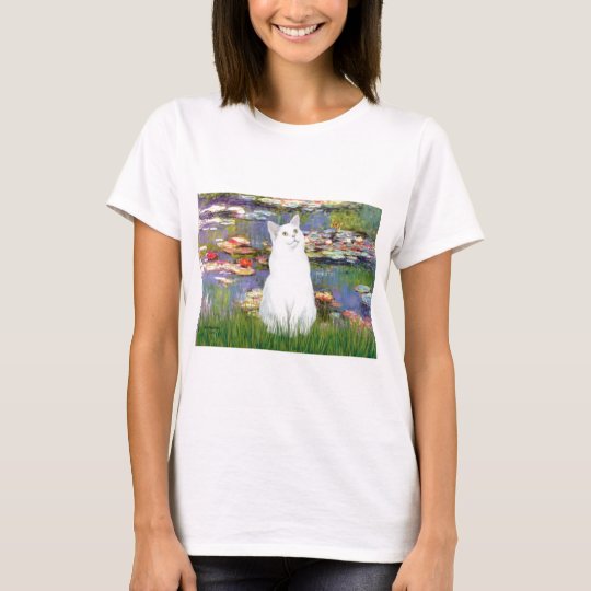 Lilies 2 - White cat T-Shirt