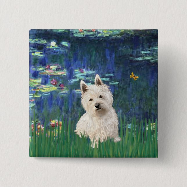 Lilies 5 - Westie 1 Pinback Button (Front)