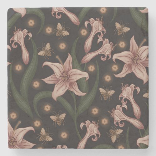 Lilies and Bees Stone Coaster