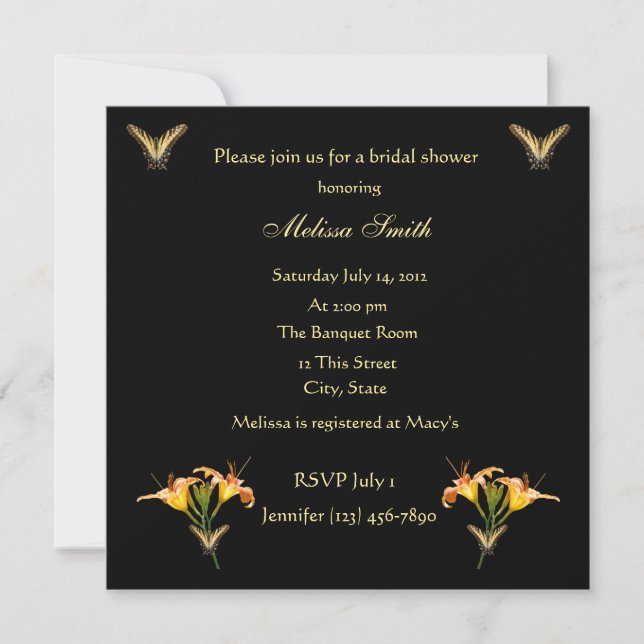 Lilies and Butterflies bridal shower invitation (Front)