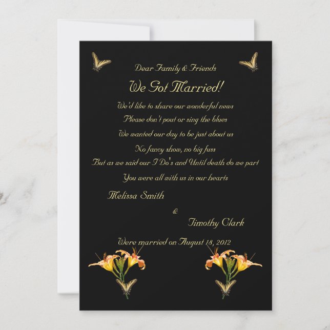 Lilies and Butterflies Elopement 2 Announcement (Front)