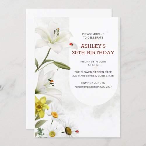 Lilies and Daffodils Birthday Invitation