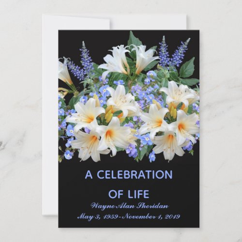 Lilies and Forget Me Nots Celebration of Life Invitation