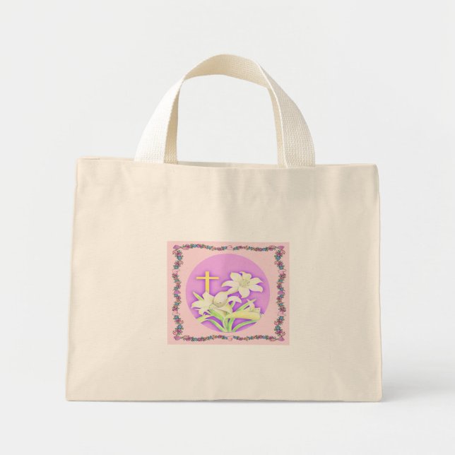 Lilies and the Cross - Mini Tote Bag (Front)