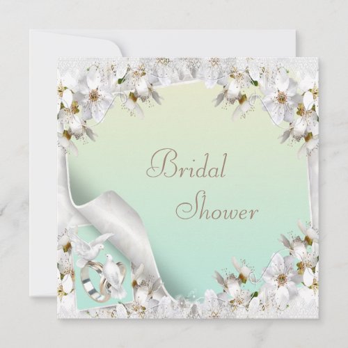 Lilies Doves  Wedding Bands Mint Bridal Shower Invitation