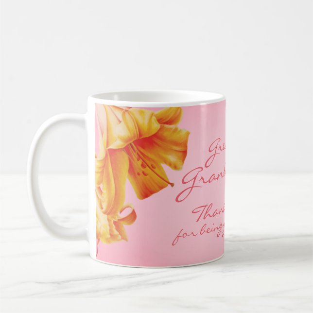 Lilies fine art greatest grandma pink mug (Left)