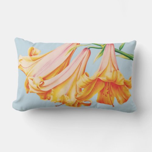 Lilies fine art painting on blue lumber pillow