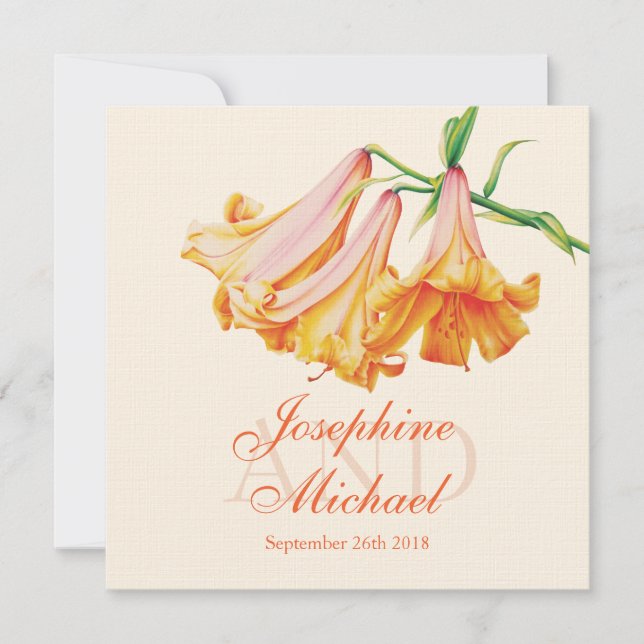 Lilies flower art painting square wedding invite (Front)