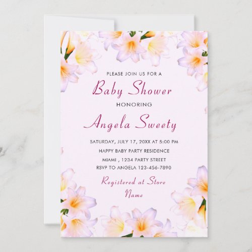 Lilies Flower Baby Shower Invitation Card