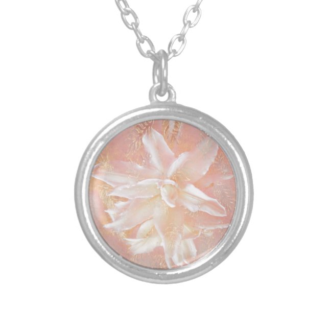 Lilies In Pink Fantasy Silver Plated Necklace (Front)