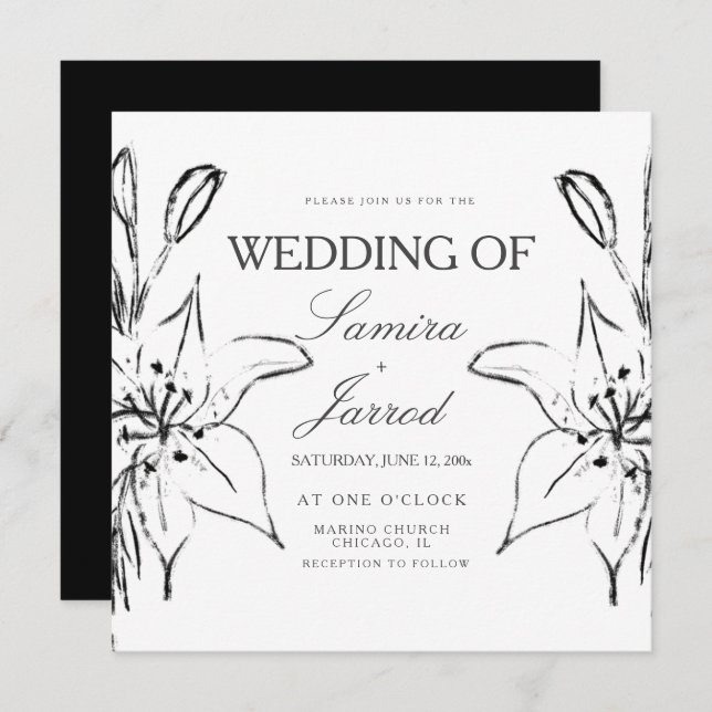 Lilies Line Art Ink Sketch Wedding (Front/Back)