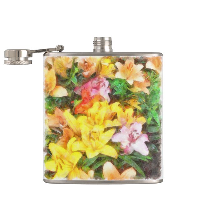 Lilies Love and Light Watercolor Flask (Opened)