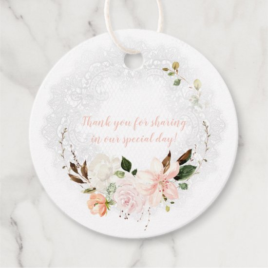 Lilies, Magnolias, Peonies, Roses Lace Wedding | Favor Tags