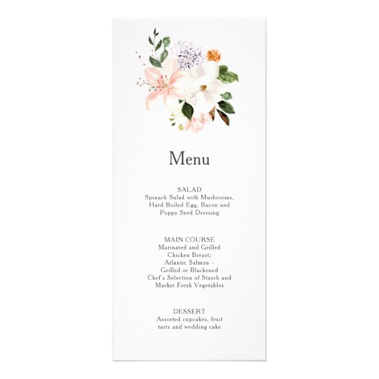 Lilies, Magnolias, Peonies, Roses Wedding | Menu