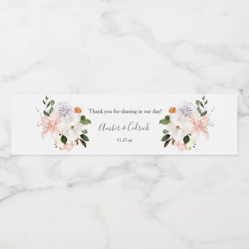 Lilies Magnolias Roses Floral Wedding Water Bottle Label