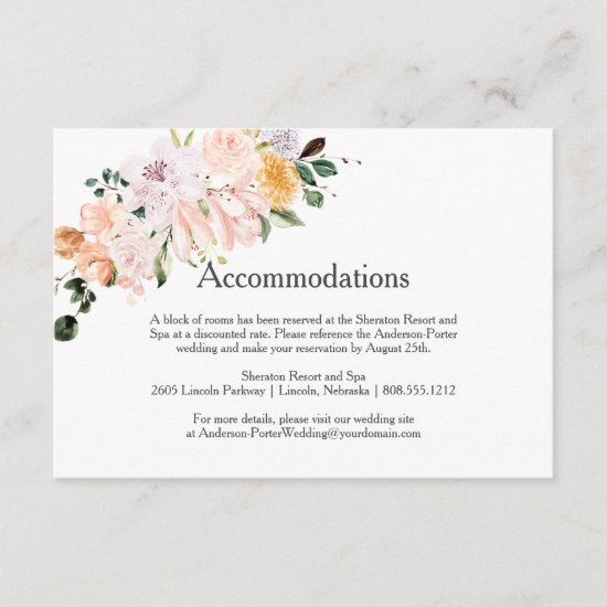 Lilies, Magnolias, Roses, Peonies Accommodations | Enclosure Card