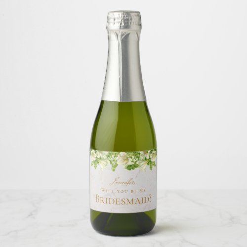 Lilies  Marble Will You Be My Bridesmaid Proposal Sparkling Wine Label