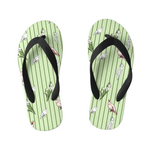 Lilies of the valley and birds of paradise Spring Kids Flip Flops