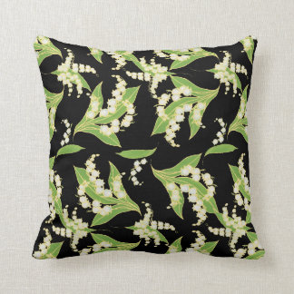 Lilies-of-the-Valley Floral Pattern on Black Throw Pillow