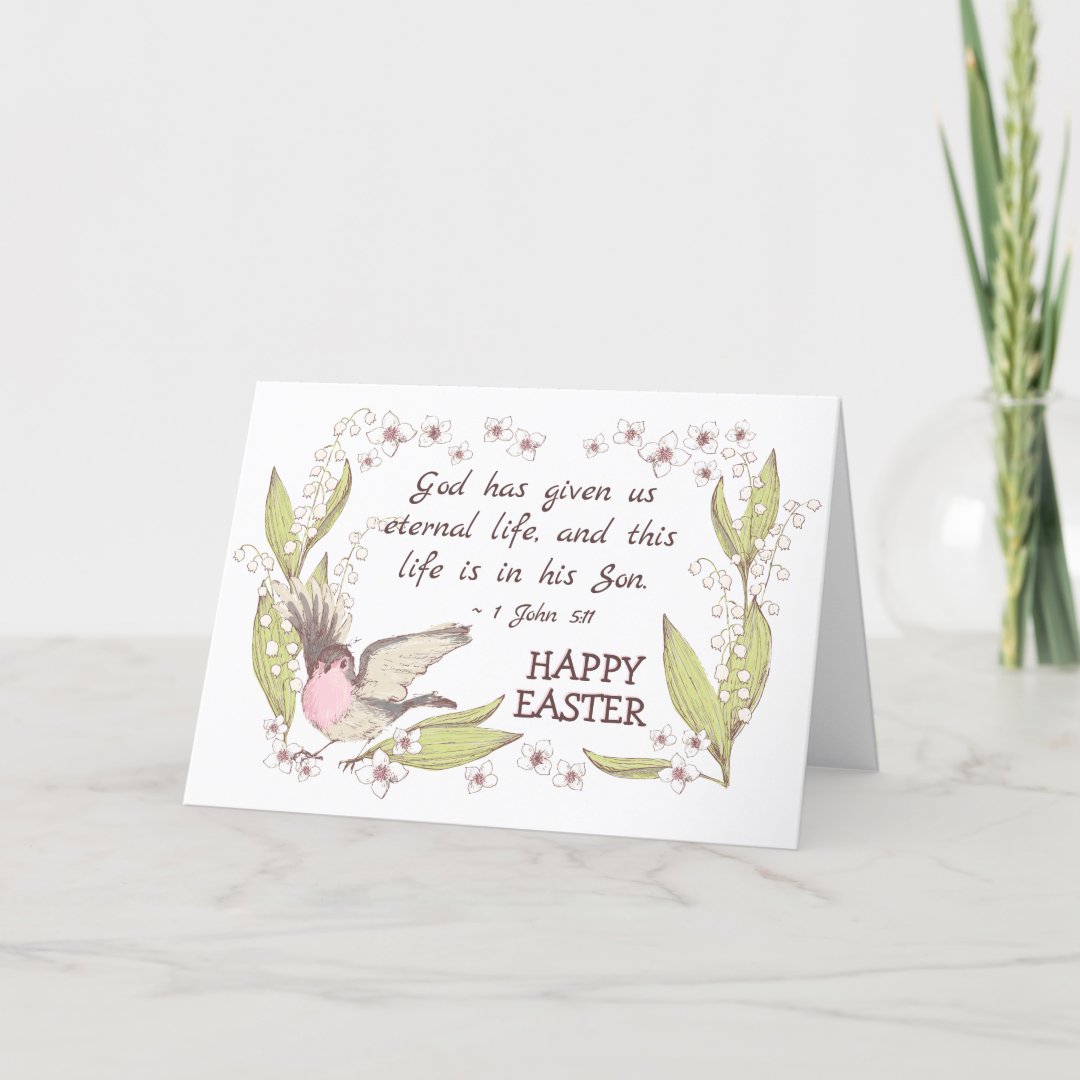 Lilies of the Valley Robin Bible Verse Easter Holiday Card Zazzle