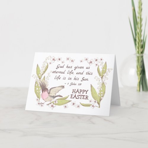 Lilies of the Valley Robin Bible Verse Easter Holiday Card