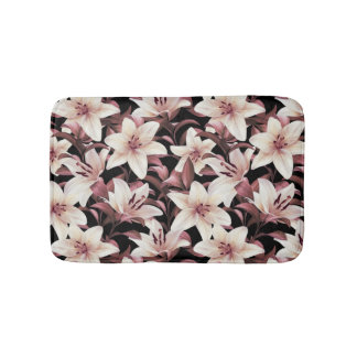 Lilies on black bath mat