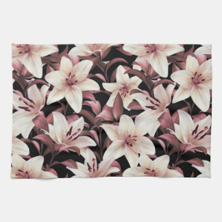Lilies on black kitchen towel