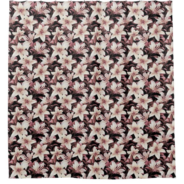 Lilies on black shower curtain (Front)
