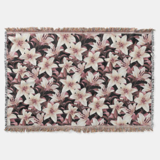 Lilies on black throw blanket