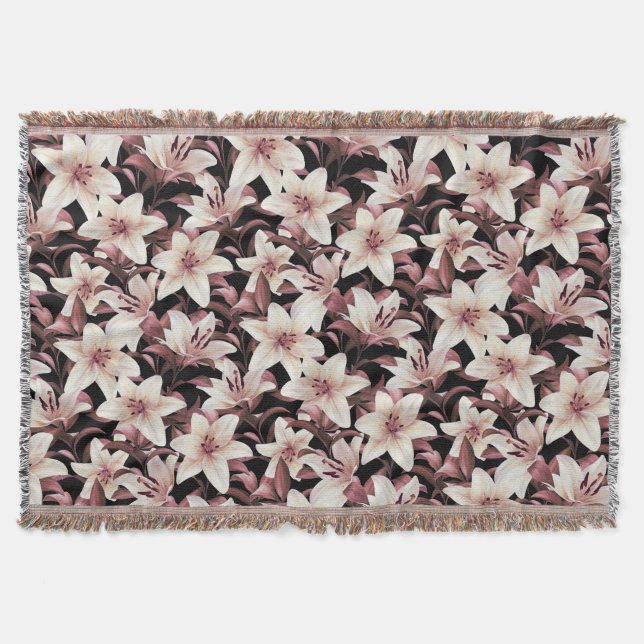 Lilies on black throw blanket (Front)