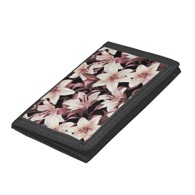 Lilies on black trifold wallet (Bottom)
