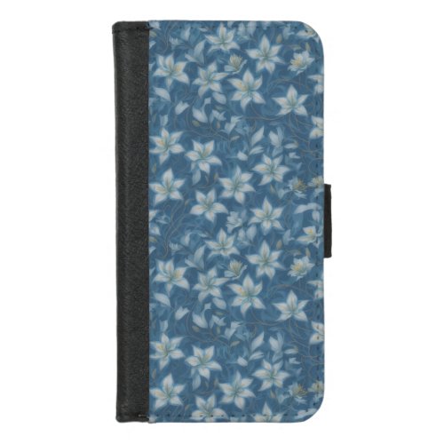 Lilies on Blue Floral Pattern iPhone 87 Wallet Case