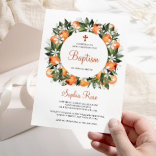 Lilies & Orange Floral Baptism Invitation