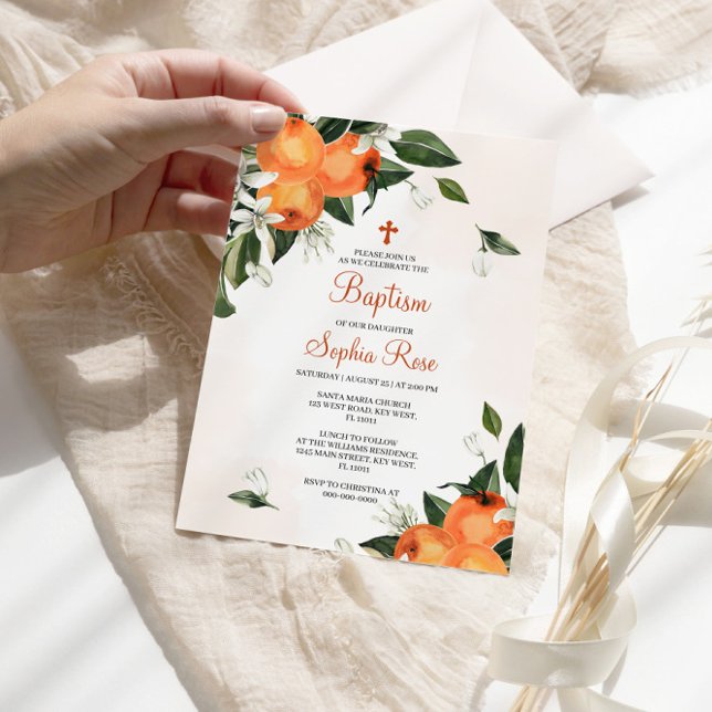 Lilies & Orange Floral Baptism Invitation (Creator Uploaded)