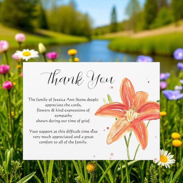 Lilies Orange Floral Funeral Death Thank you  Invitation (Creator Uploaded)