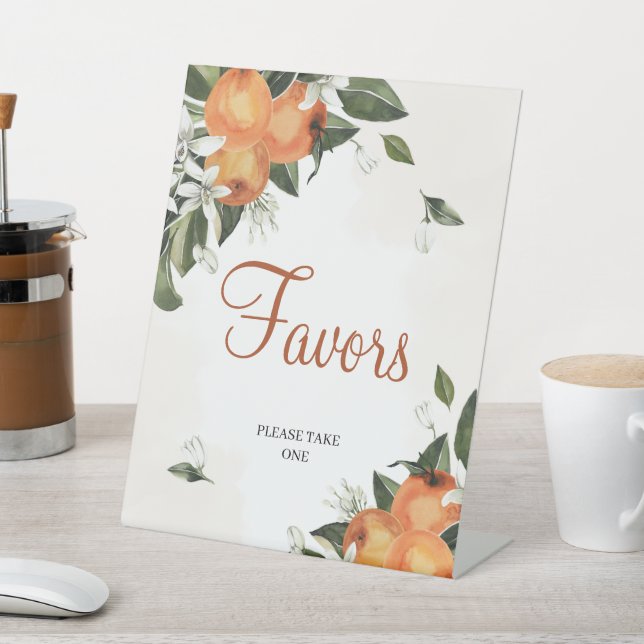 Lilies & Orange Floral Shower Favors Sign (In SItu)