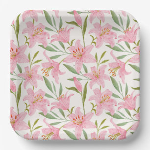 Lilies Paper Plates, Pink Floral Party Plates