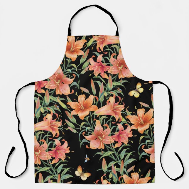 Lilies pattern, seamless floral background. apron (Front)