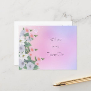 Lilies Petunias Hollyhock Vintage Flower Girl Announcement Postcard