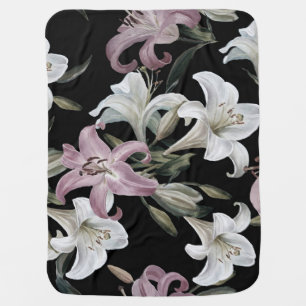 Lilies, pink white, floral pattern. baby blanket