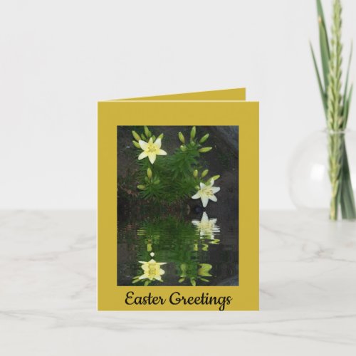 Lilies Reflected in Water Easter Greetings Golden Holiday Card