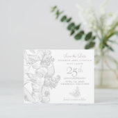 Lilies Save the Date Silver 25th Anniversary Announcement Postcard (Standing Front)