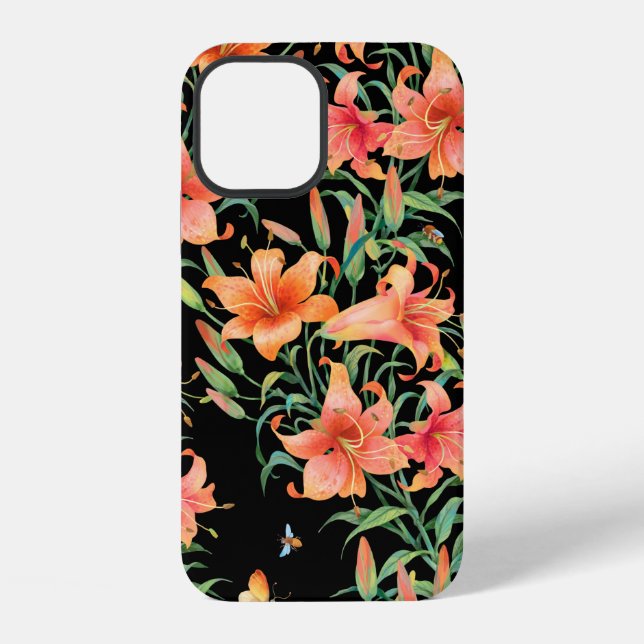 Lilies seamless background pattern.  iphone case (Back)