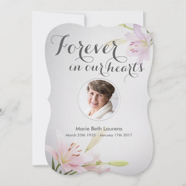 Lilies Sympathy Memorial Thank You Card with Photo (Front)