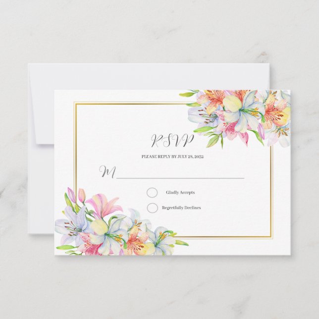 Lilies watercolor flowers wedding rsvp (Front)