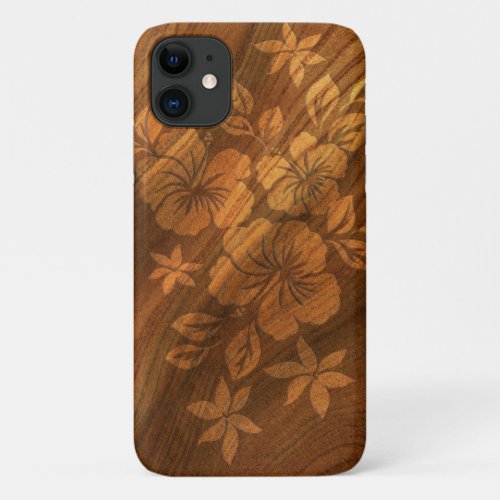 Lilikoi Hibiscus Hawaiian Faux Burl Wood iPhone 11 Case