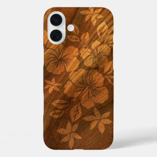 Lilikoi Hibiscus Hawaiian Faux Wood Burl iPhone 16 Plus Case