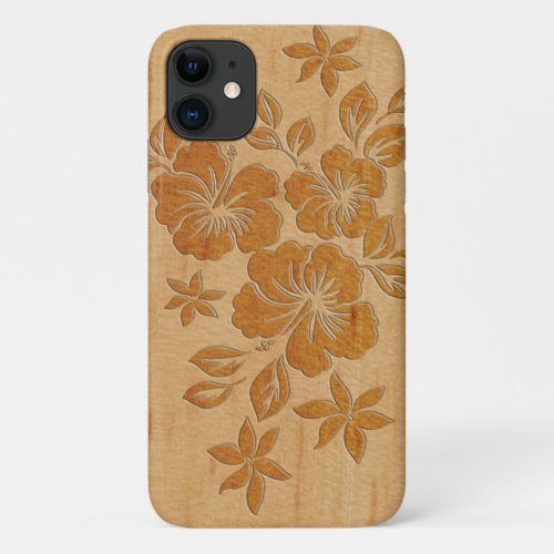 Lilikoi Hibiscus Hawaiian Faux Wood Maple iPhone 11 Case